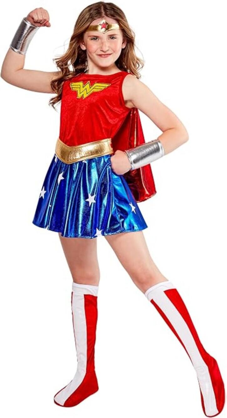 Rubies Wonder Woman Costume Girls Small 4-6 Dress Cape Gauntlets NO Tiara